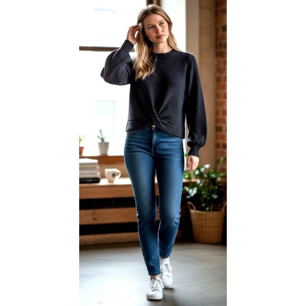 Joie Sweater Women XS Black Metallic Twist Front Volume Sleeve Wool Alpaca Boucl - Picture 2 of 7